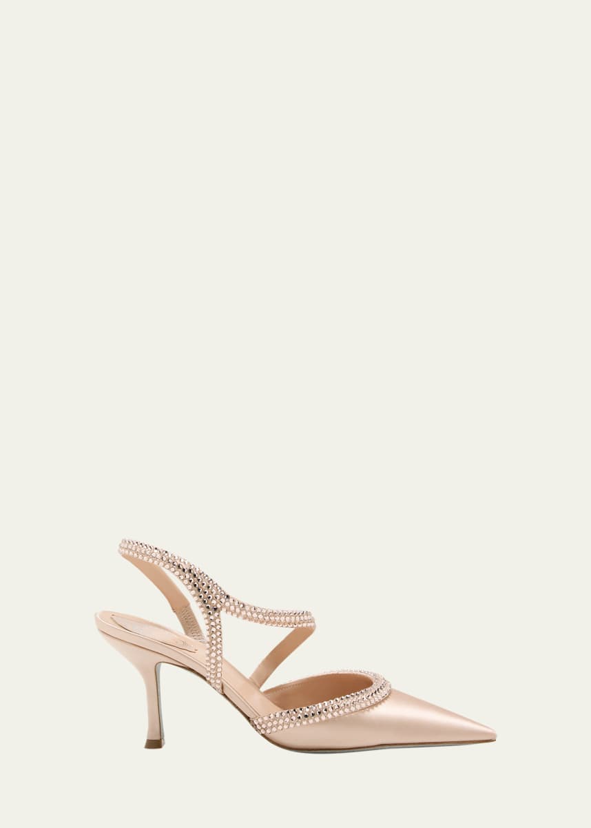 Rene Caovilla Satin Strass Ankle-Strap Cocktail Pumps