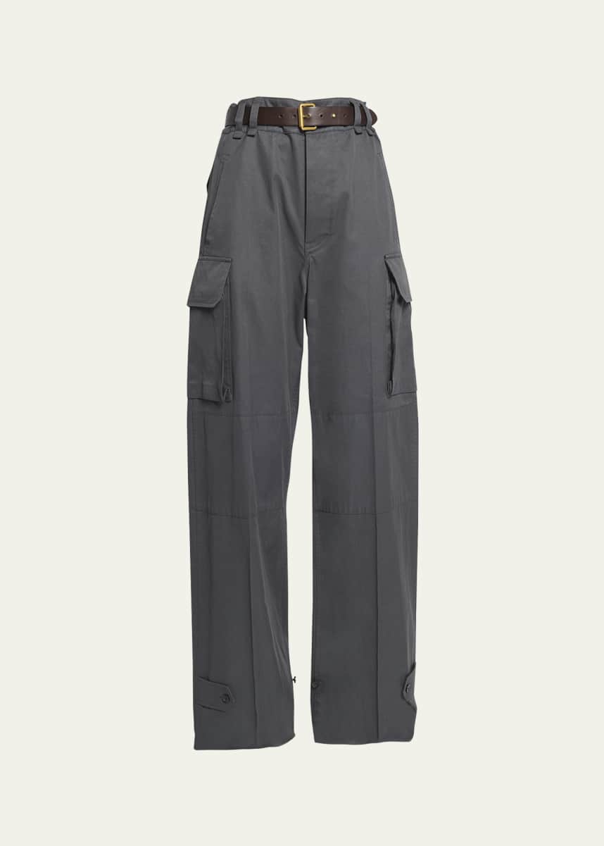 Saint Laurent Wide-Leg Cargo Pants with Leather Belt