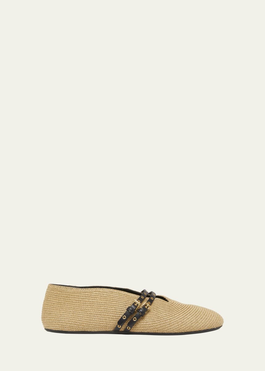 ALAIA Paper Straw Mary Jane Ballerina Flats