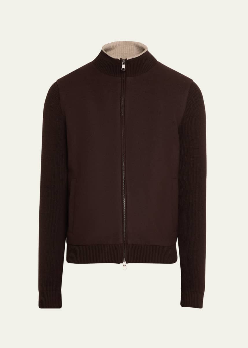 Fioroni Men's Wool Knit Full-Zip Bomber Jacket