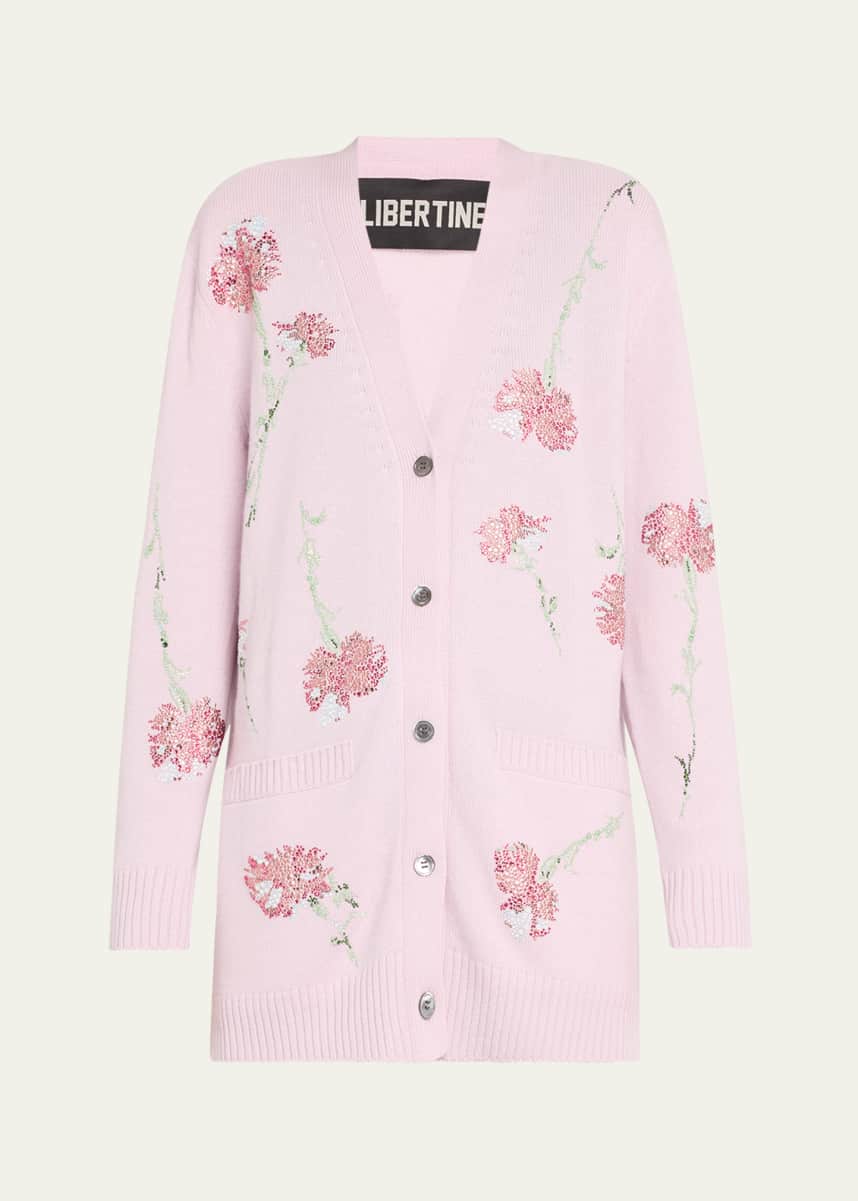 Libertine Cecil Lilac Cashmere Cardigan with Pink Carnation Crystal Embellishments