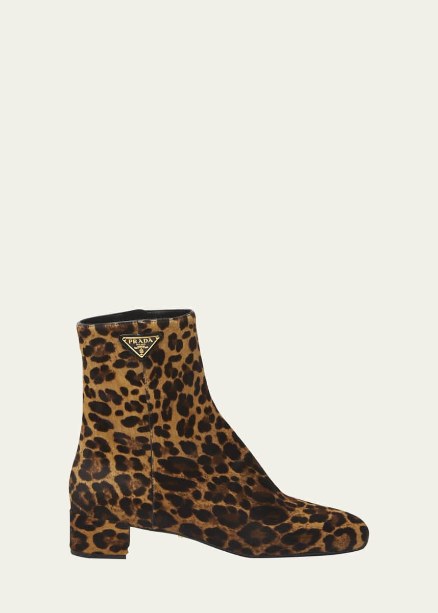 Prada Leopard Block-Heel Zip Ankle Boots