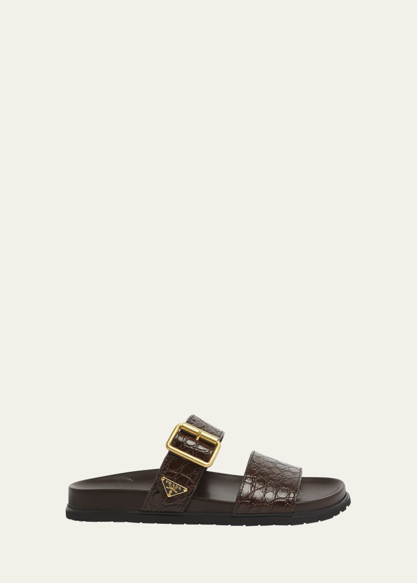 Prada Croco Buckle Dual-Band Comfort Sandals
