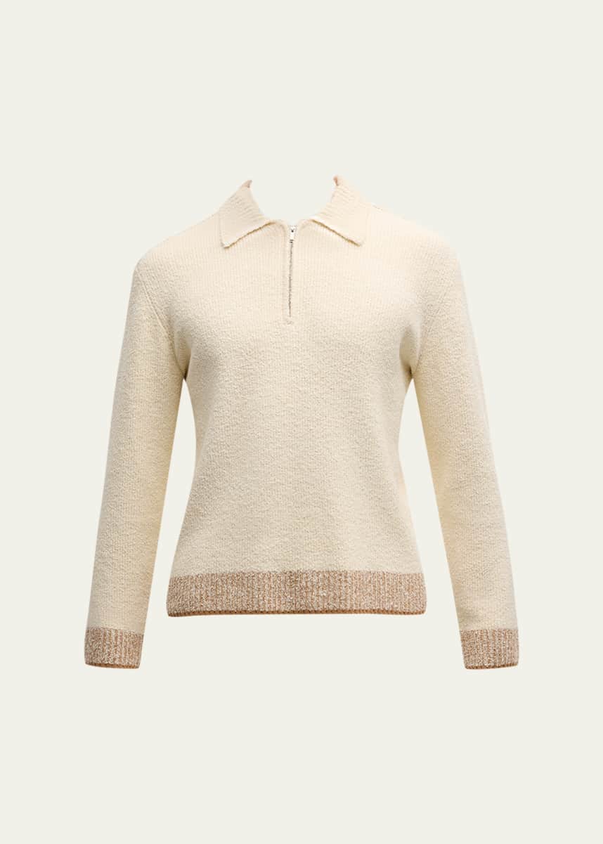 SIMKHAI Men's Maxwell Long-Sleeve Zip Polo Top