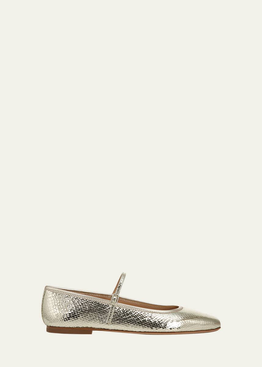Veronica Beard Ellie Snake-Embossed Mary Jane Ballerina Flats