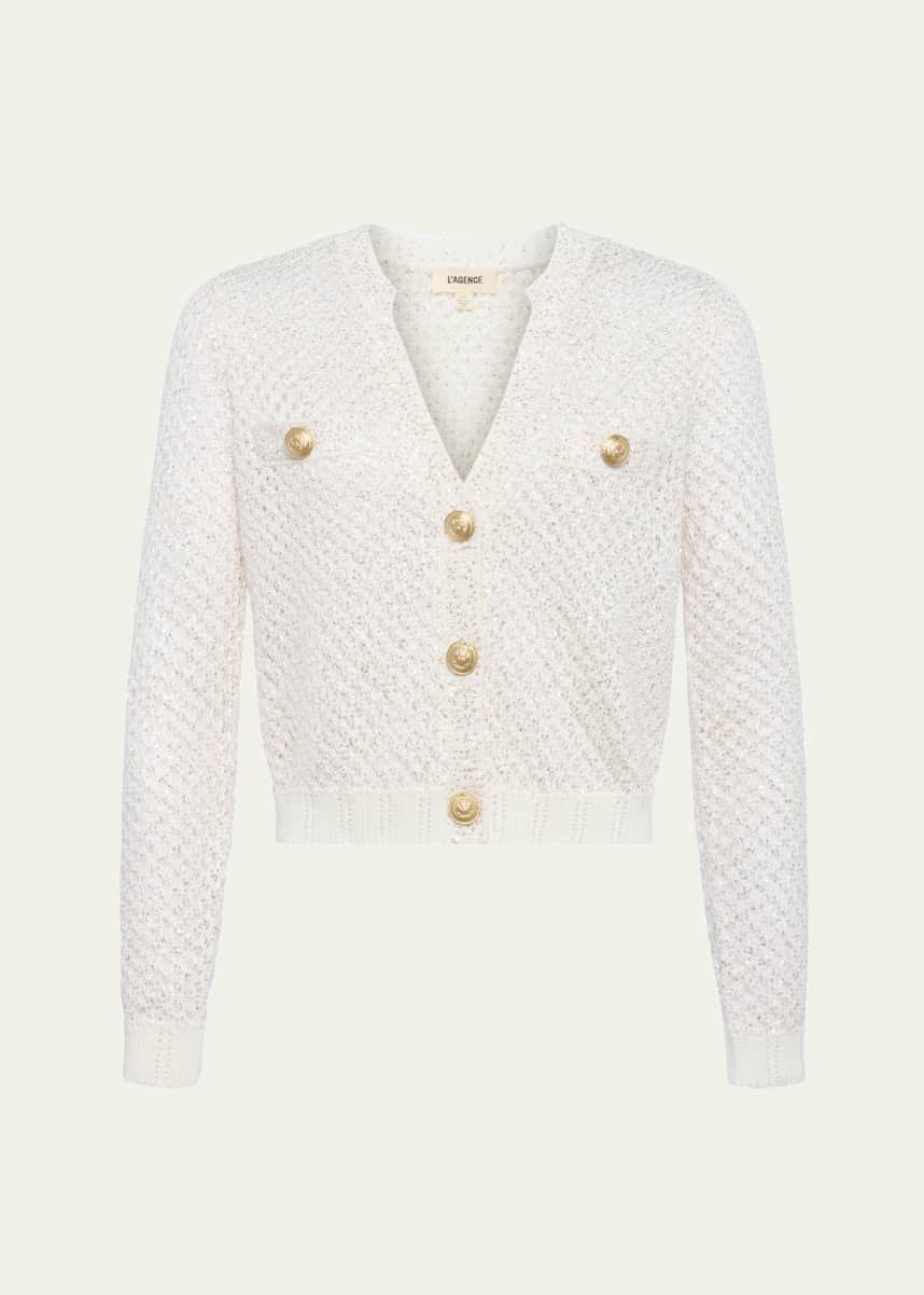 L'Agence Blanca Sequined Cropped Cardigan