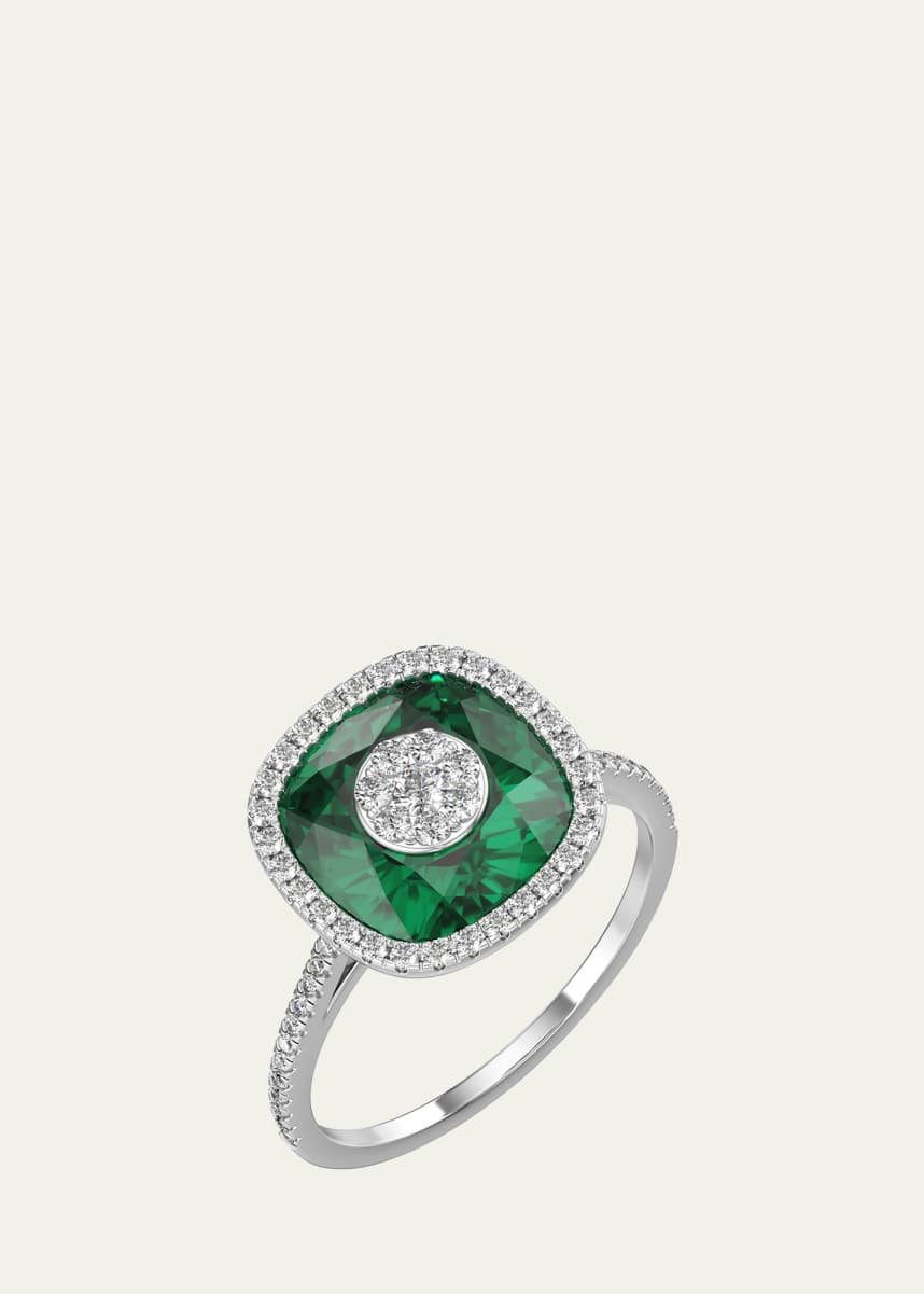 Bhansali 18K White Gold 10mm Cushion-Cut Ring with Diamonds, Size 6.5