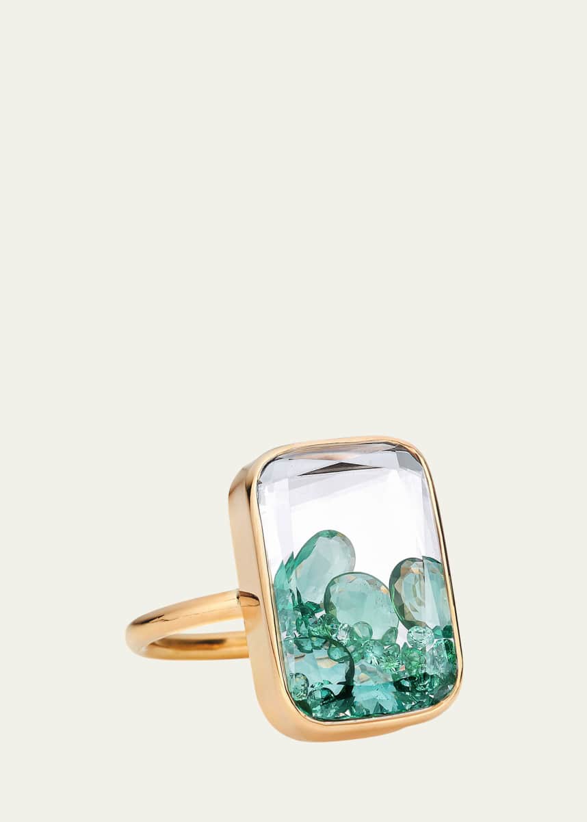 Moritz Glik 18K Yellow Gold Ten Fourteen Emerald Rose Cut Ring with Kaleidoscope Shaker
