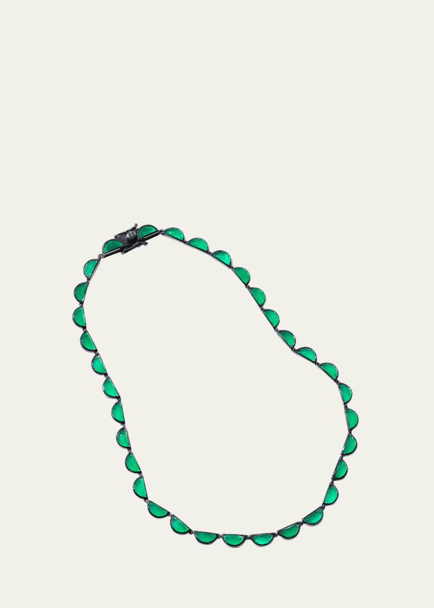 NAKARD Riviere Scallop Necklace with 9mm Half-Moon Green Onyx