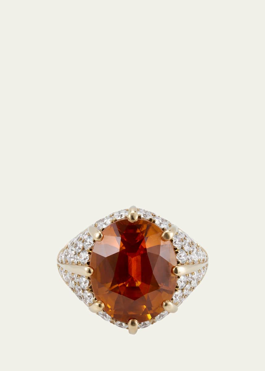 Bayco 18K Yellow Gold Statement Ring with Orange Sapphire and Diamonds
