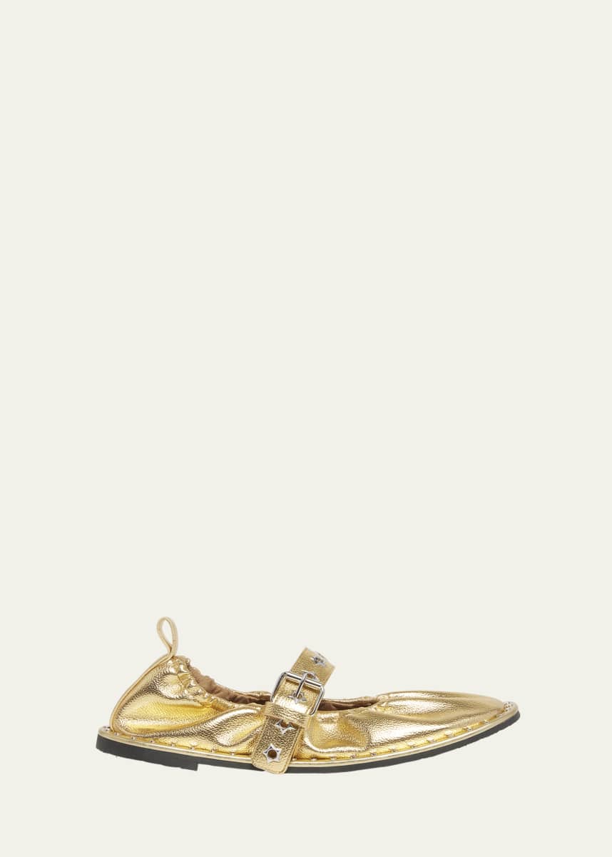 Stella McCartney Falabella Metallic Vegan Buckle Ballerina Flats