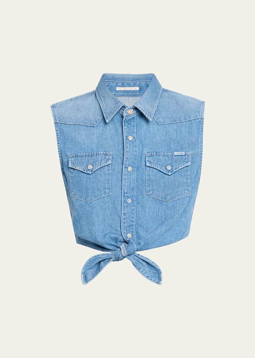 MOTHER The Sleeveless Knotted Exes Denim Top