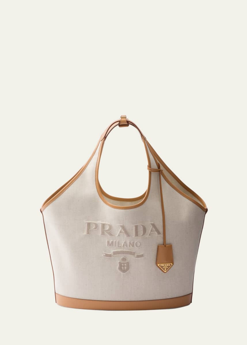 Prada Logo Canvas & Leather Tote Bag