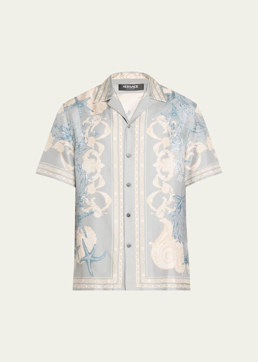 Versace Men's Printed Silk Camp Shirt