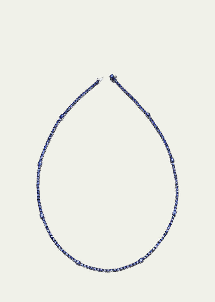 Nam Cho 18K White Gold Riviera Blue Sapphire Tennis Necklace