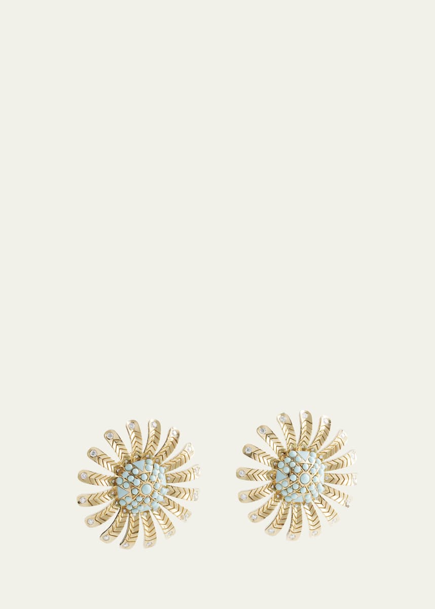 Harwell Godfrey 18K Chubby Sunflower Earrings with Turquoise