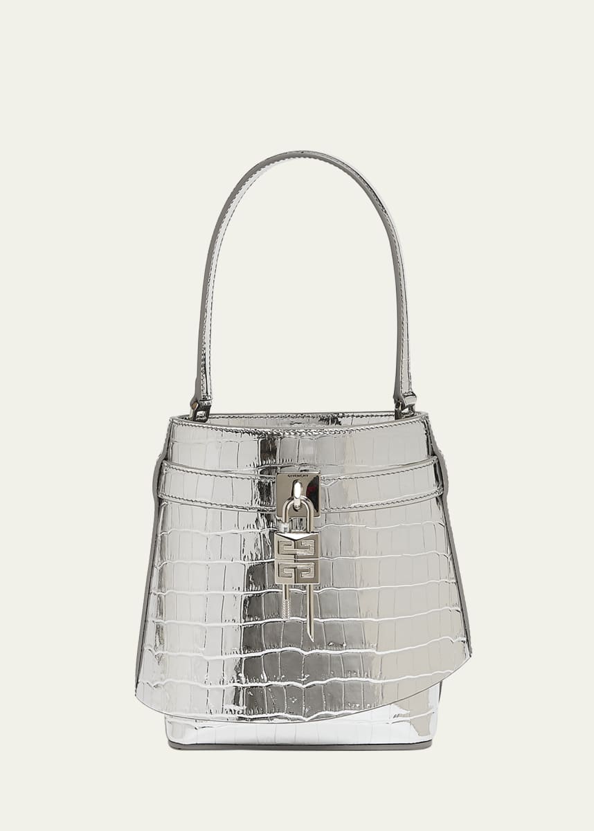 Givenchy Shark Lock Bucket Bag in Metallic Croc-Embossed Leather