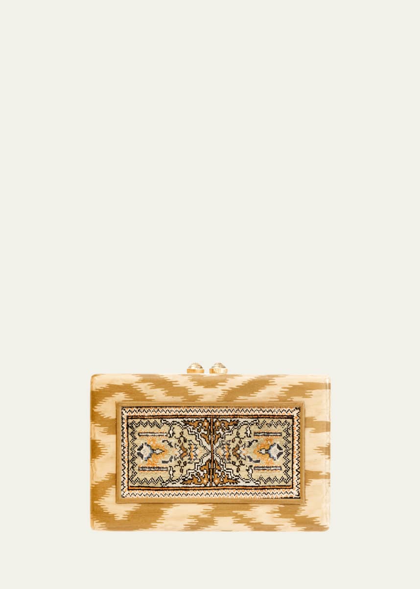 Silvia Furmanovich 18K Yellow Gold Marquetry Silk Carpet Clutch with Prasiolite