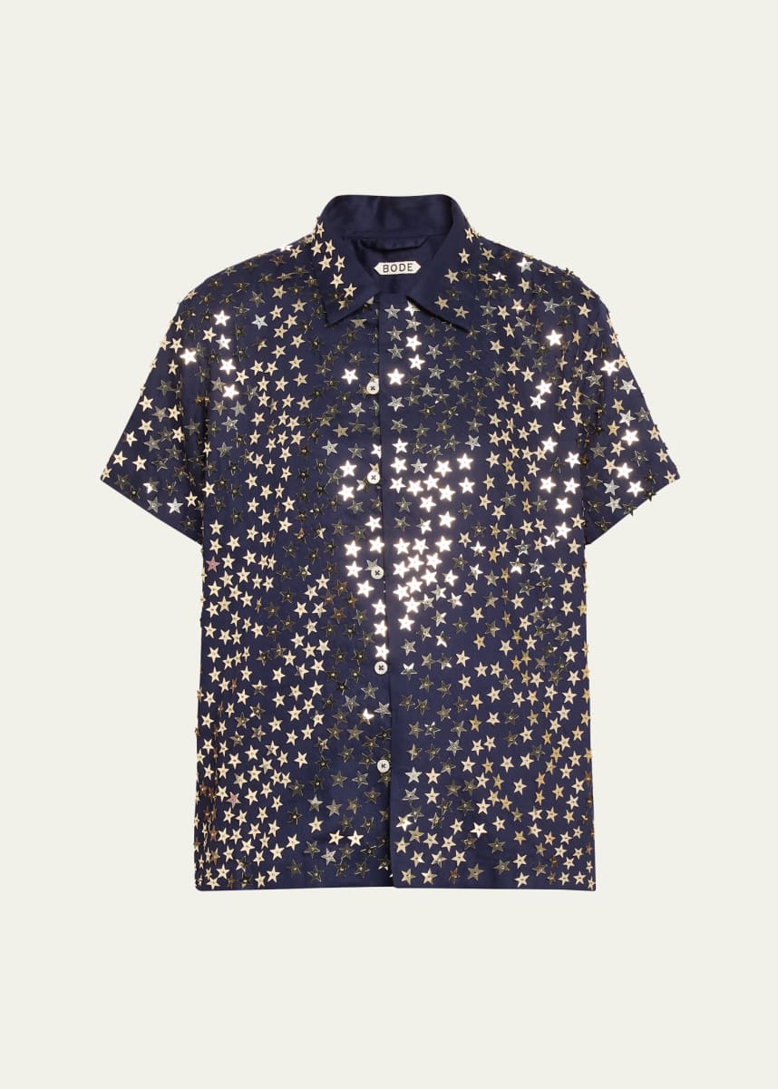 Bode Sequin Spangled Star Button Down Shirt