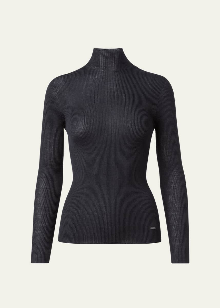 Akris Cashmere-Blend Fine Ribbed Knit Top
