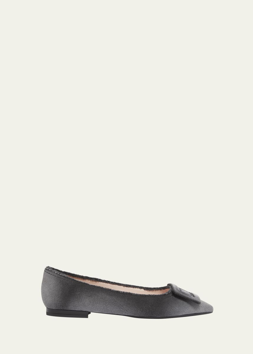 Roger Vivier Gommettine Denim Buckle Ballerina Flats