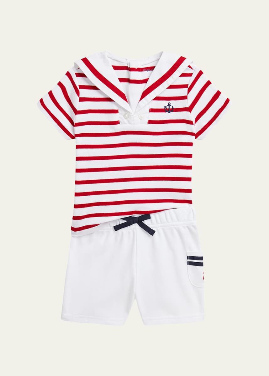 Ralph Lauren Childrenswear Boy's Interlock Sailor Top, Cardigan and Shorts Set, Size 3M-24 M