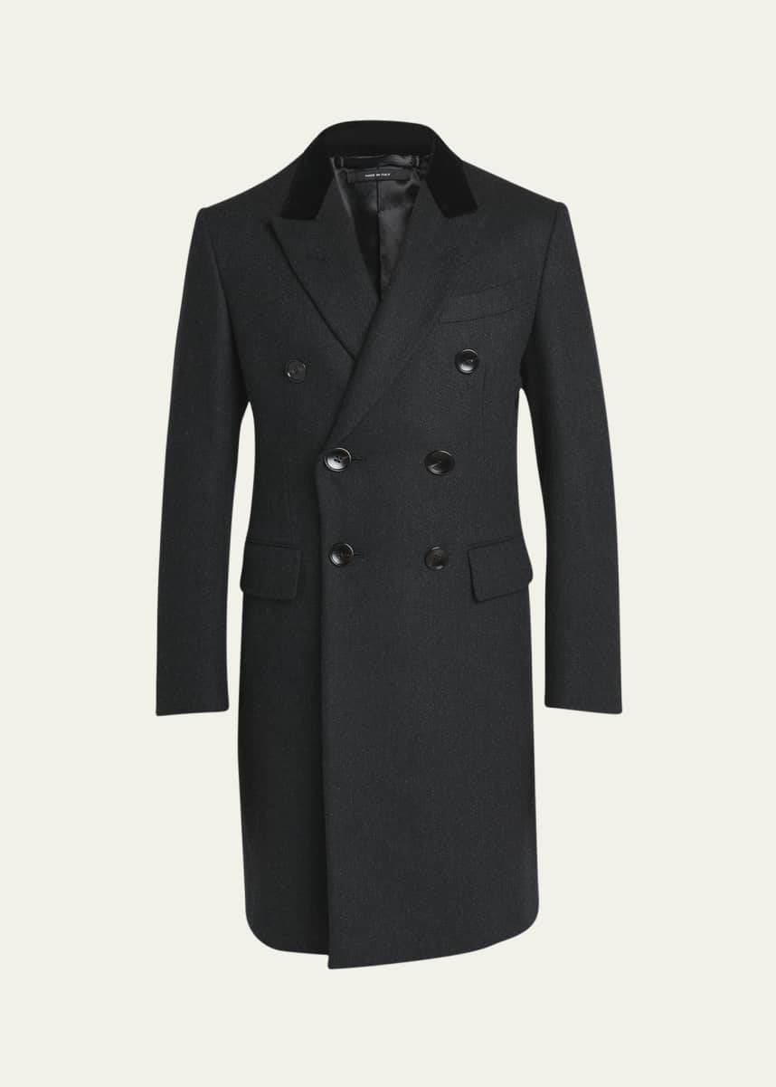 TOM FORD Men's Herringbone Topcoat with Velvet Collar