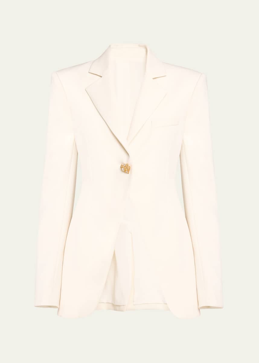 Oscar de la Renta Jeweled-Button Slim Single-Breasted Blazer Jacket