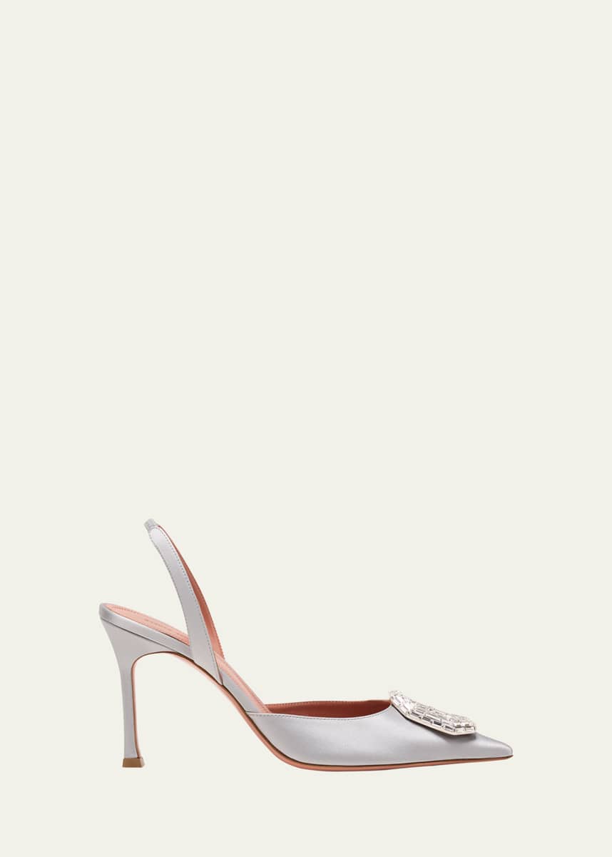 Amina Muaddi Camelia Pointed Slingback Satin Pumps
