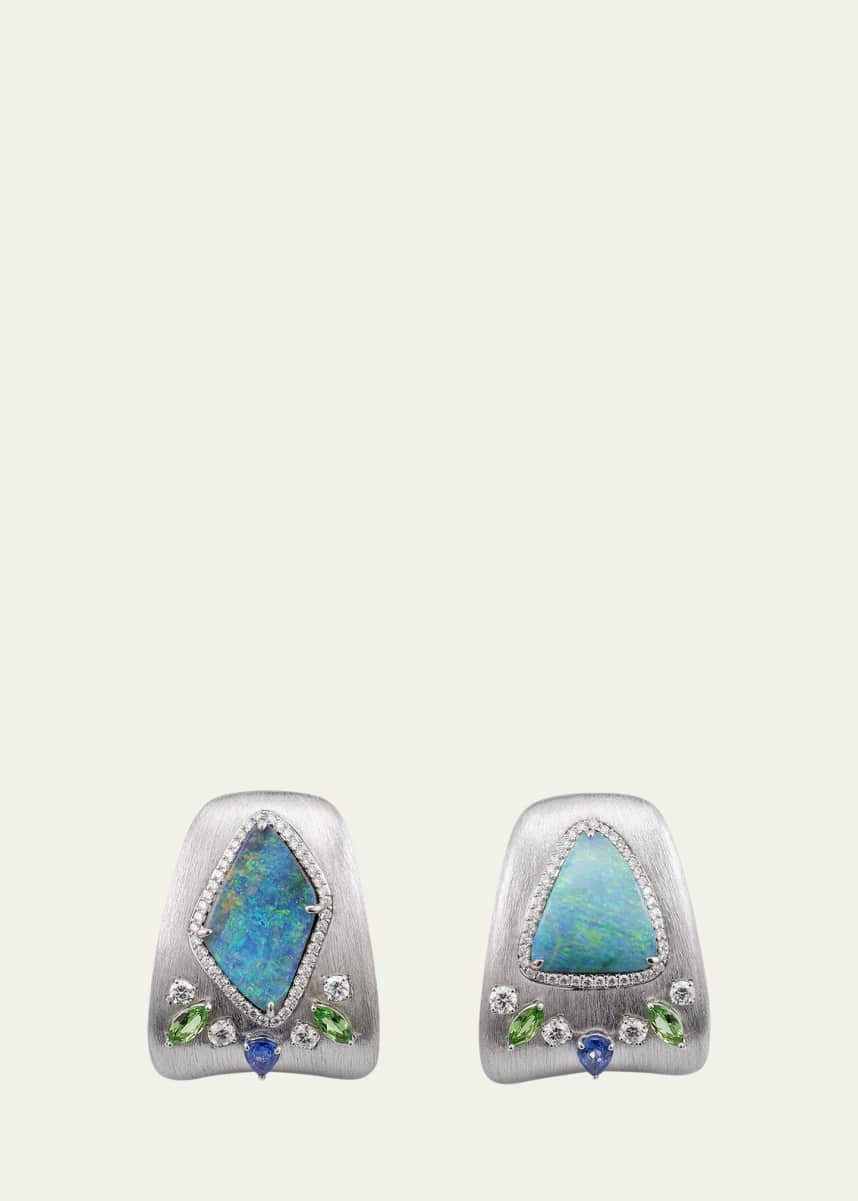 Margot McKinney Jewelry 18K White Gold Opal and Diamond Earrings