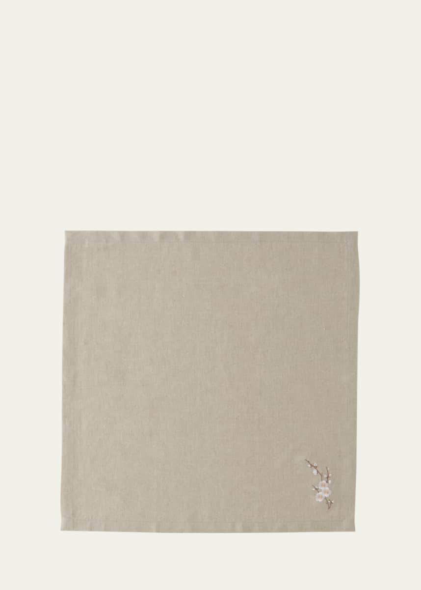 Le Reve d'Anfu Cherry Blossom Embroidered Linen Napkin, 22" Square