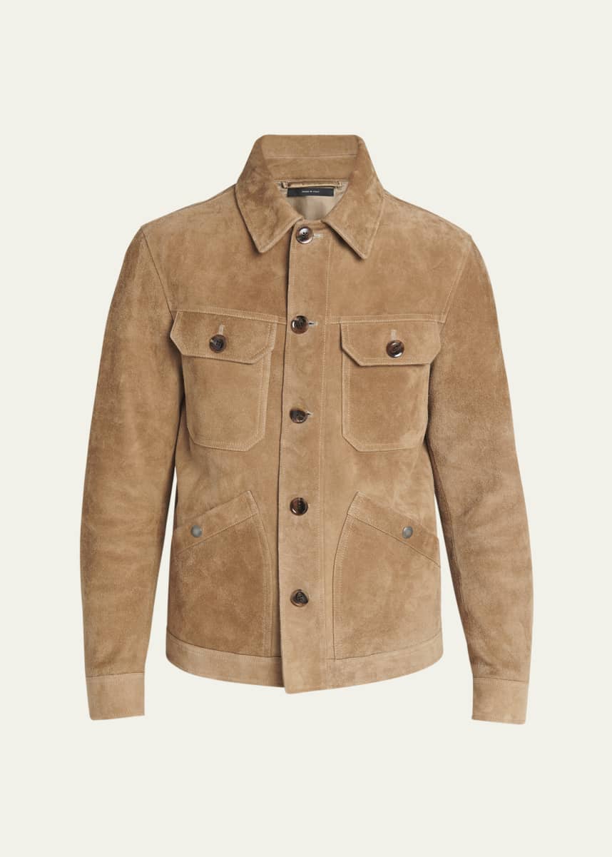 TOM FORD Men's Brushed Suede Concealed Zip Field Jacket