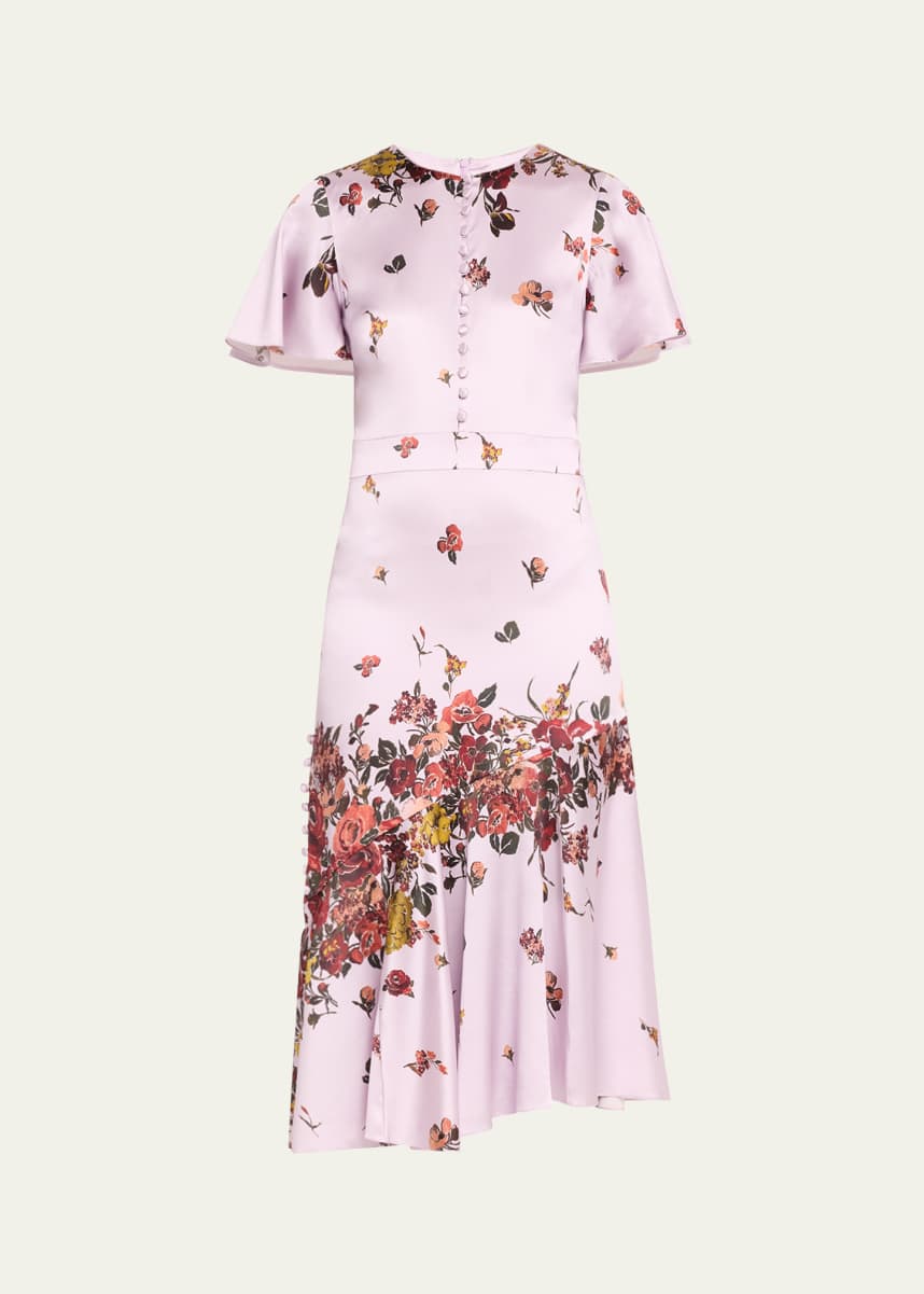 Prabal Gurung Victoria Flutter-Sleeve Butterfly Print Silk Midi Dress