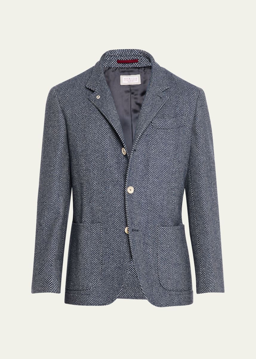 Brunello Cucinelli Men's Chevron Nehru-Collar Blazer