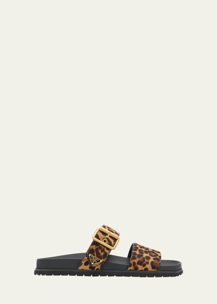 Prada Leopard Buckle Sporty Slide Sandals