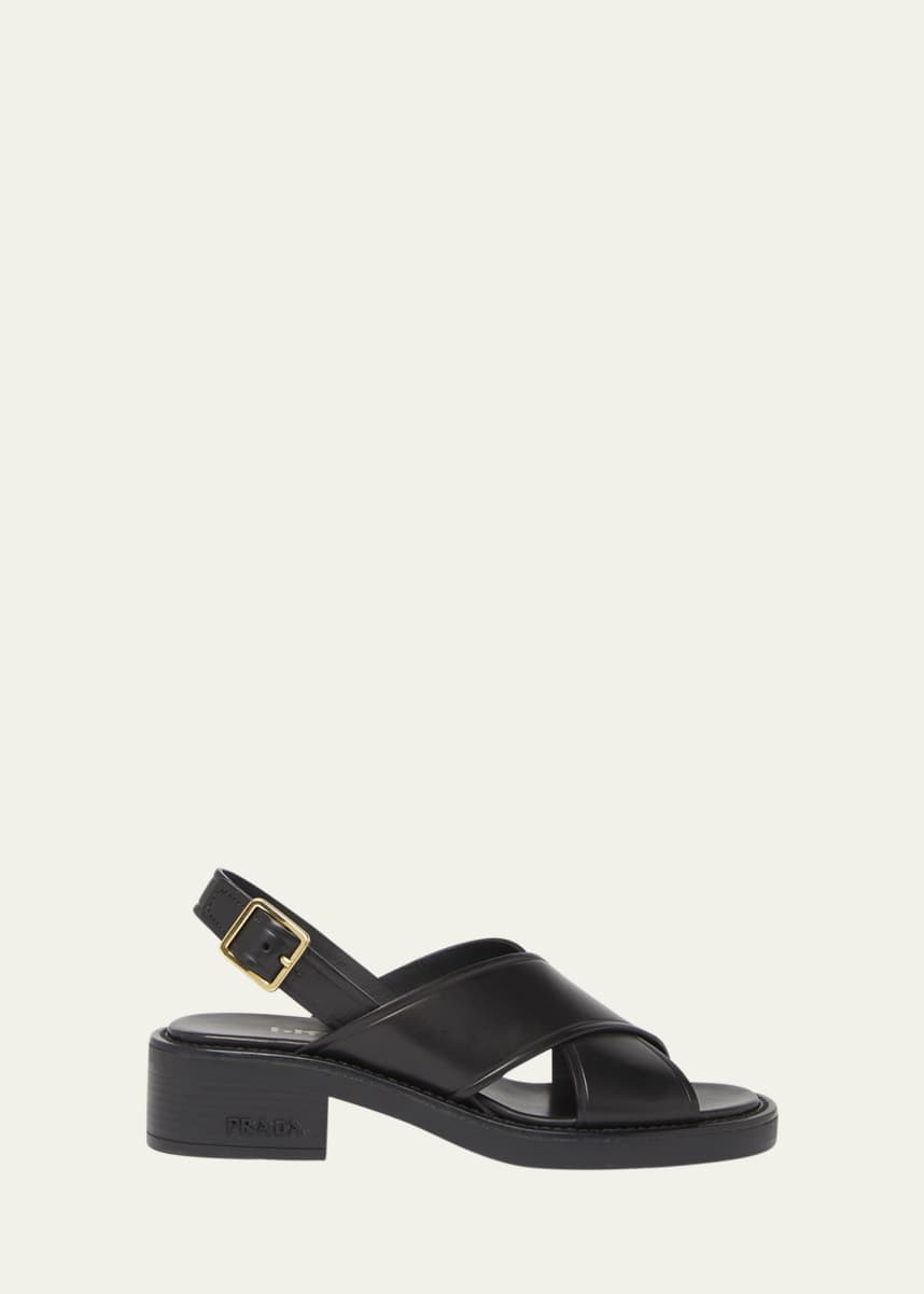 Prada Leather Crisscross Slingback Sandals