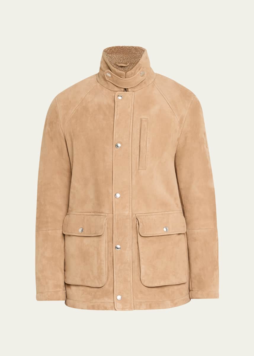 Brunello Cucinelli Men's Lamb Shearling-Lined Suede Parka