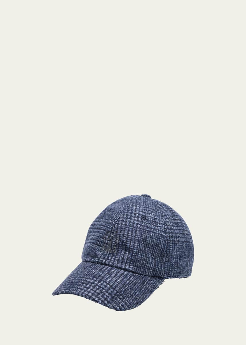 Brunello Cucinelli Men's Wool and Nylon Plaid Baseball Cap