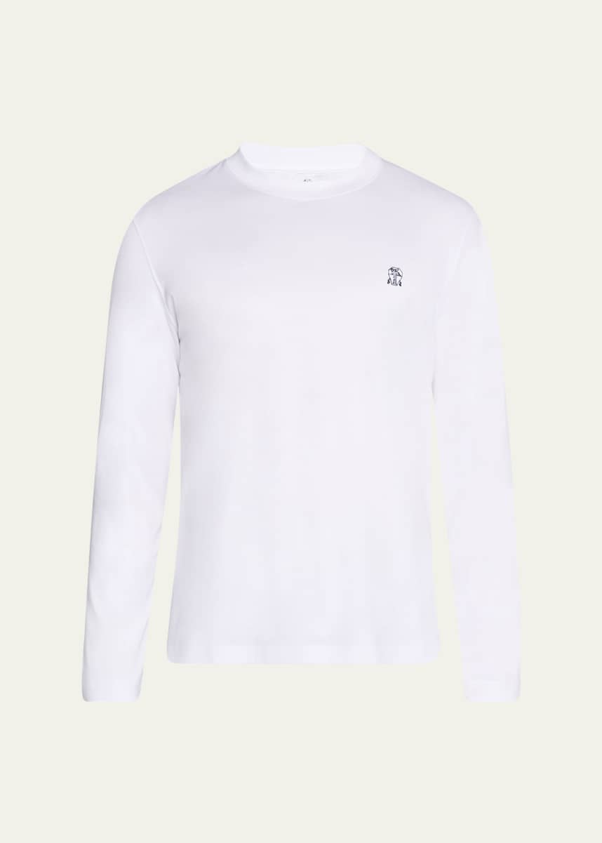 Brunello Cucinelli Men's Long-Sleeve Logo Crewneck T-Shirt