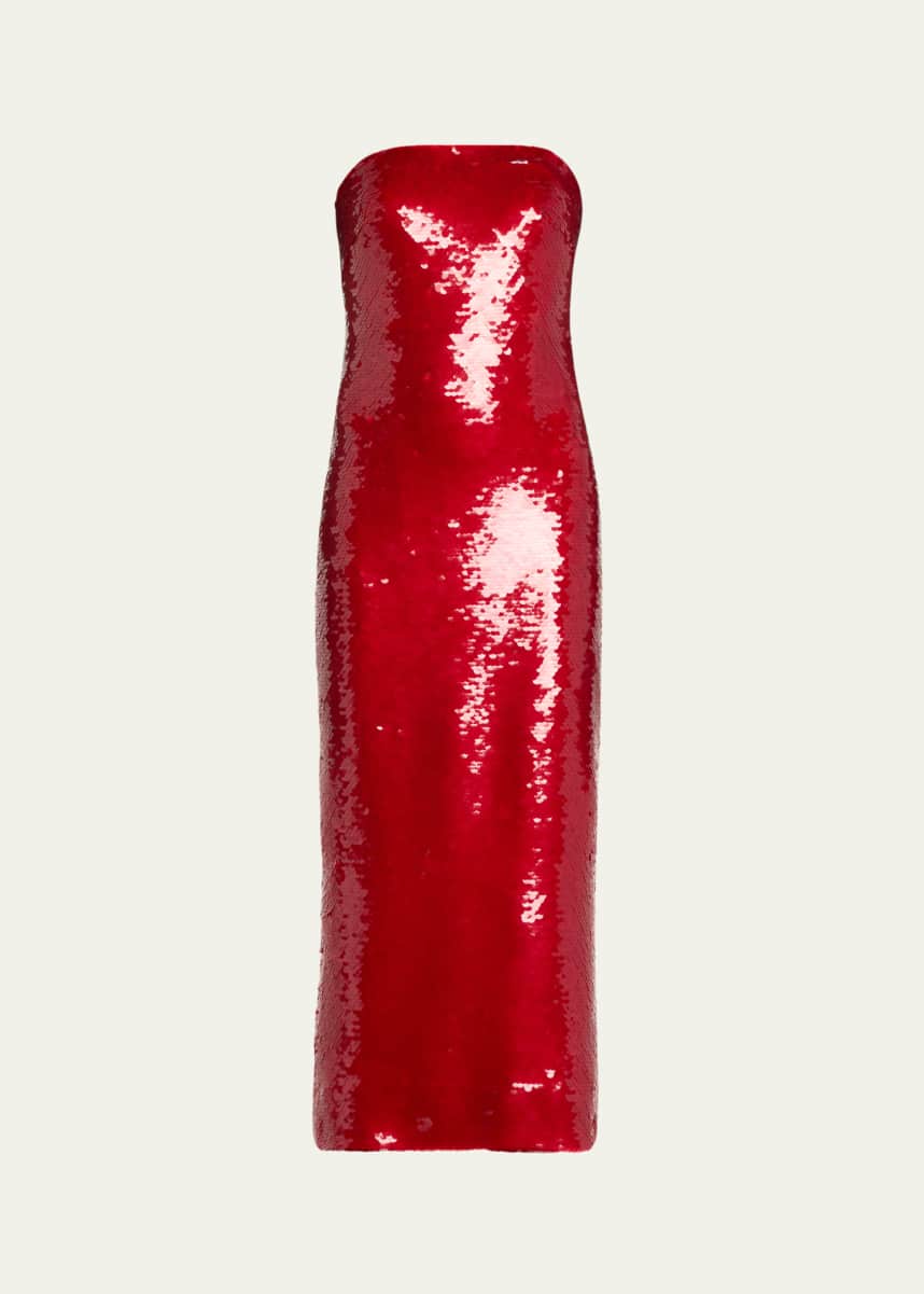 Monique Lhuillier Sequined Strapless Column Midi Dress