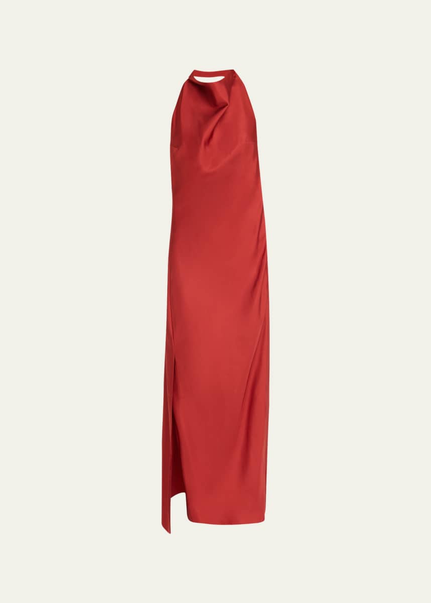 Rohe Draped Silk Open-Back Halter Dress