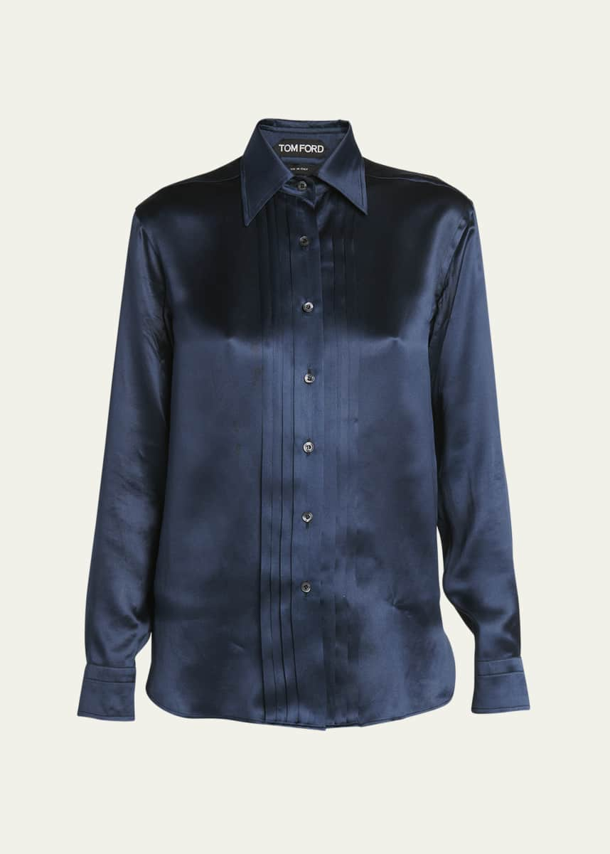 TOM FORD stretch-silk pointed-collar shirt - Blue