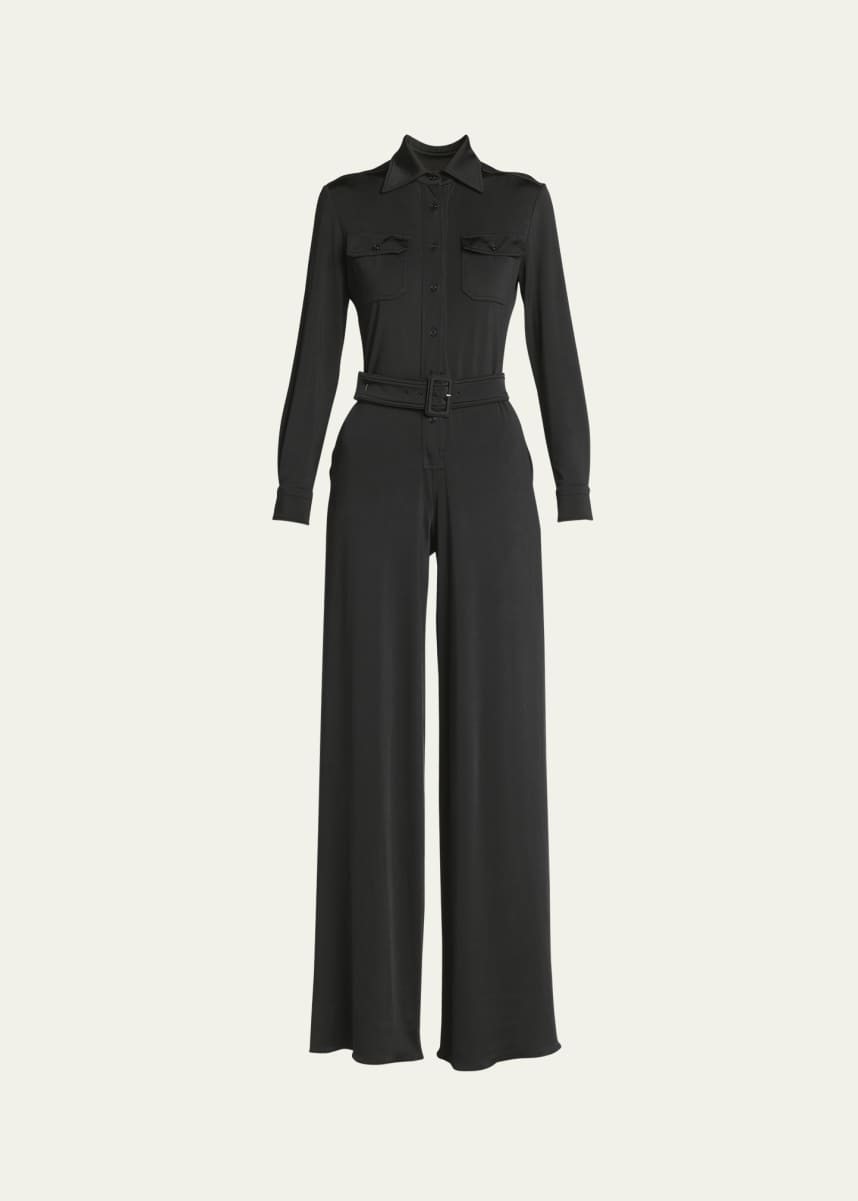 TOM FORD Self-Belt Satin Jersey Wide Leg Jumpsuit