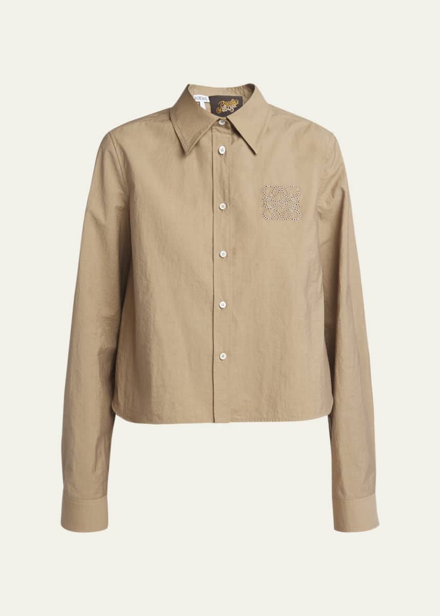 Loewe Anagram Embroidered Button Down Trapeze Blouse