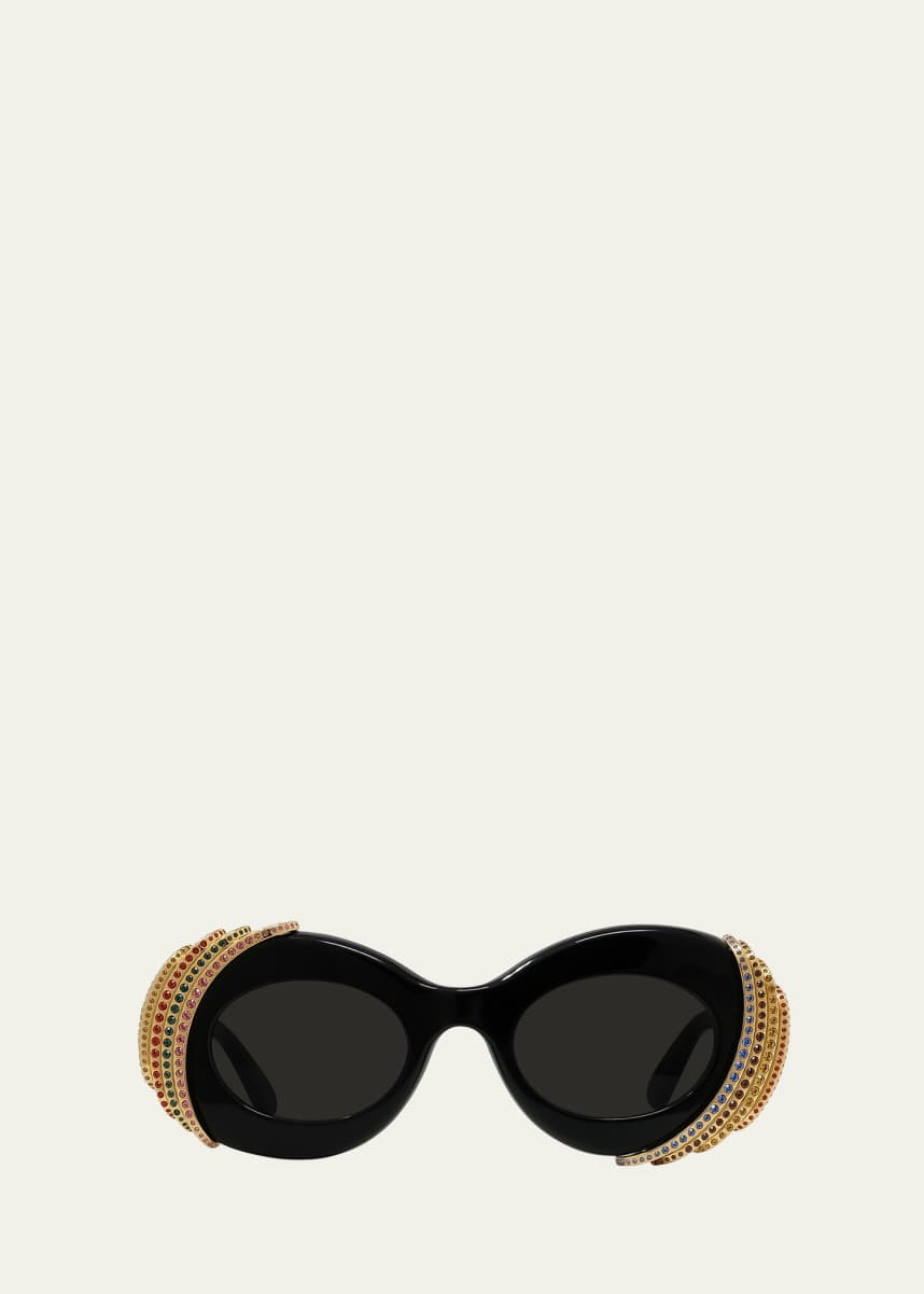 Loewe Embellished Acetate & Metal Oval Sunglasses