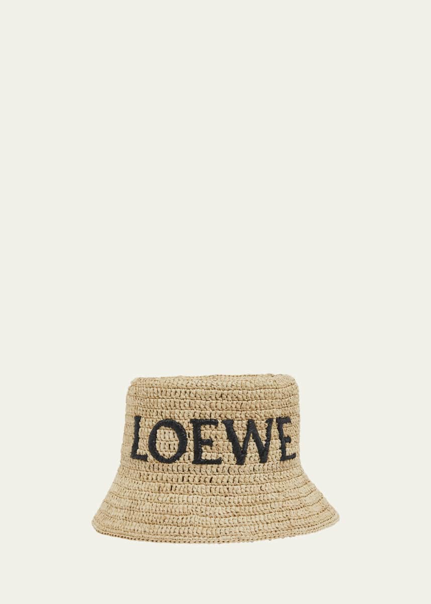 Loewe Logo Woven Raffia Bucket Hat