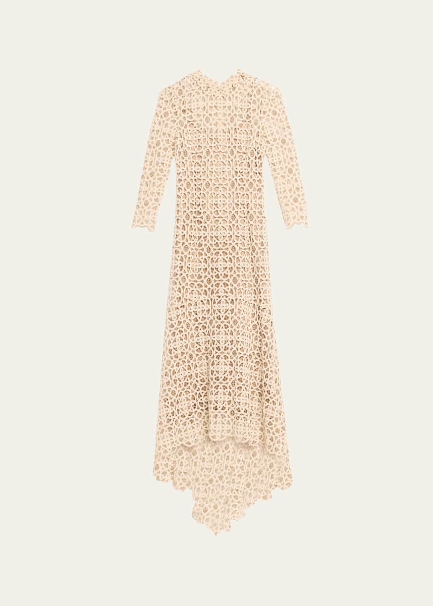 Rickie Freeman for Teri Jon High-Low Stretch Crochet Maxi Dress