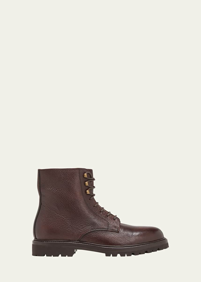 Brunello Cucinelli Men's Deerskin Lug-Sole Lace-Up Boots