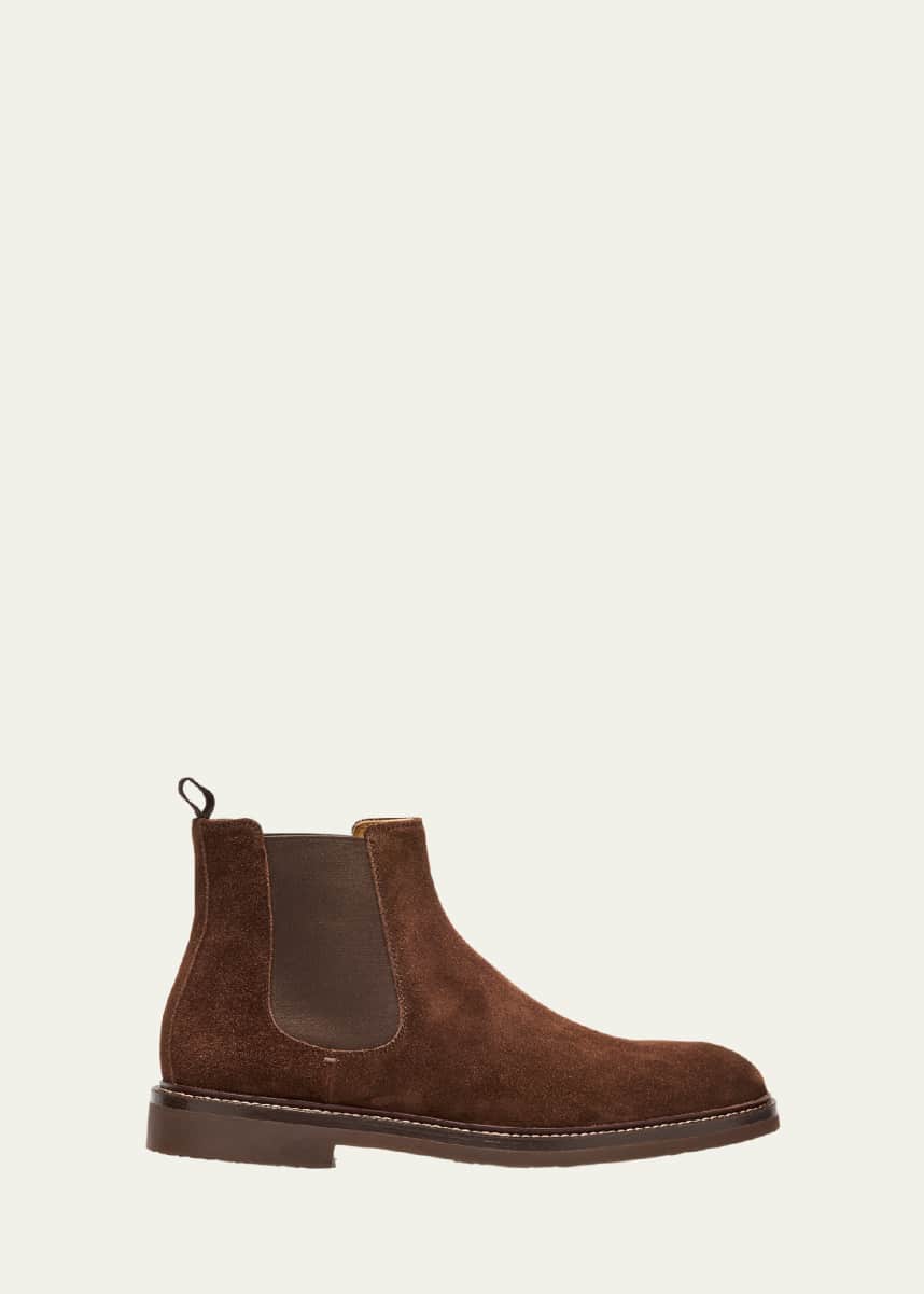 Brunello Cucinelli Men's Suede Flex-Sole Chelsea Boots