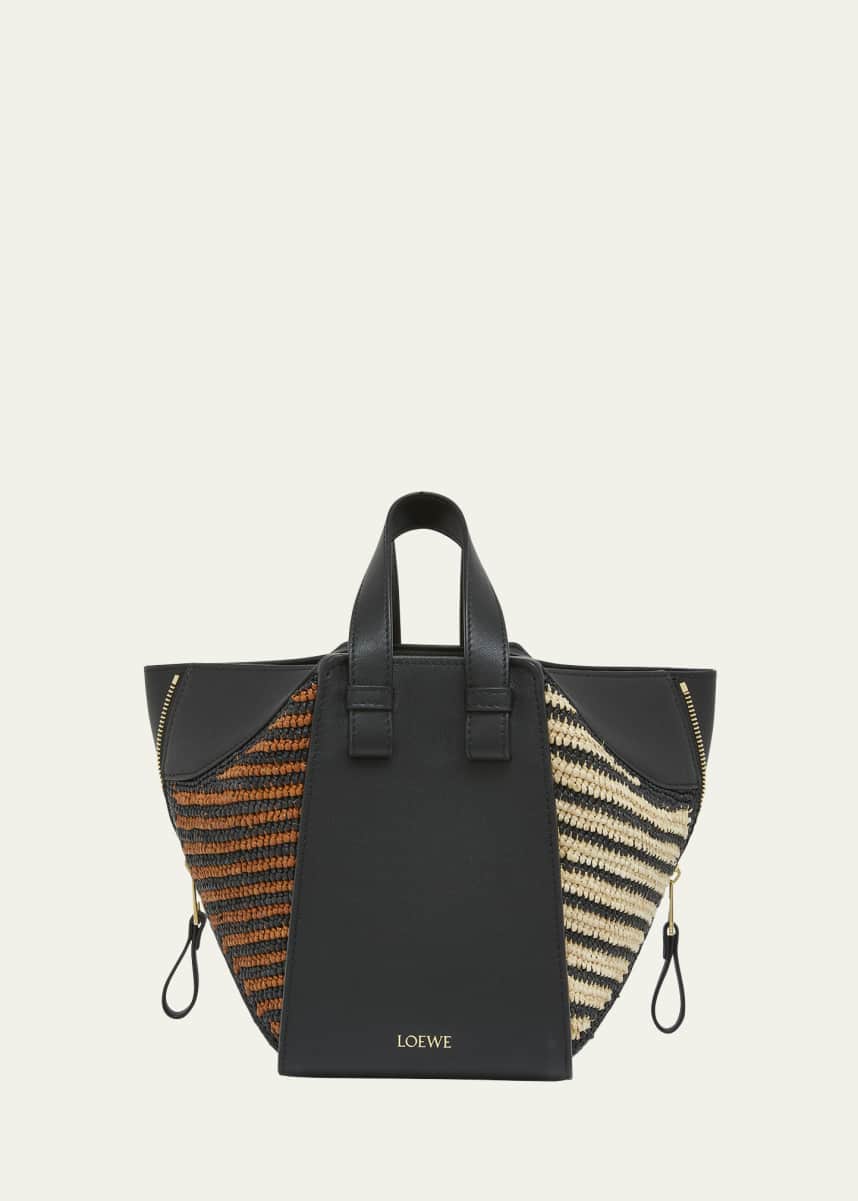 Loewe x Paula’s Ibiza Hammock Compact Top-Handle Bag in Striped Raffia with Leather Handles